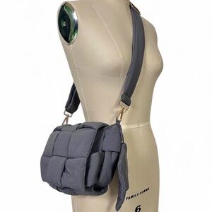 Gray Quilted Puffer Shoulder Bag with Adjustable Strap